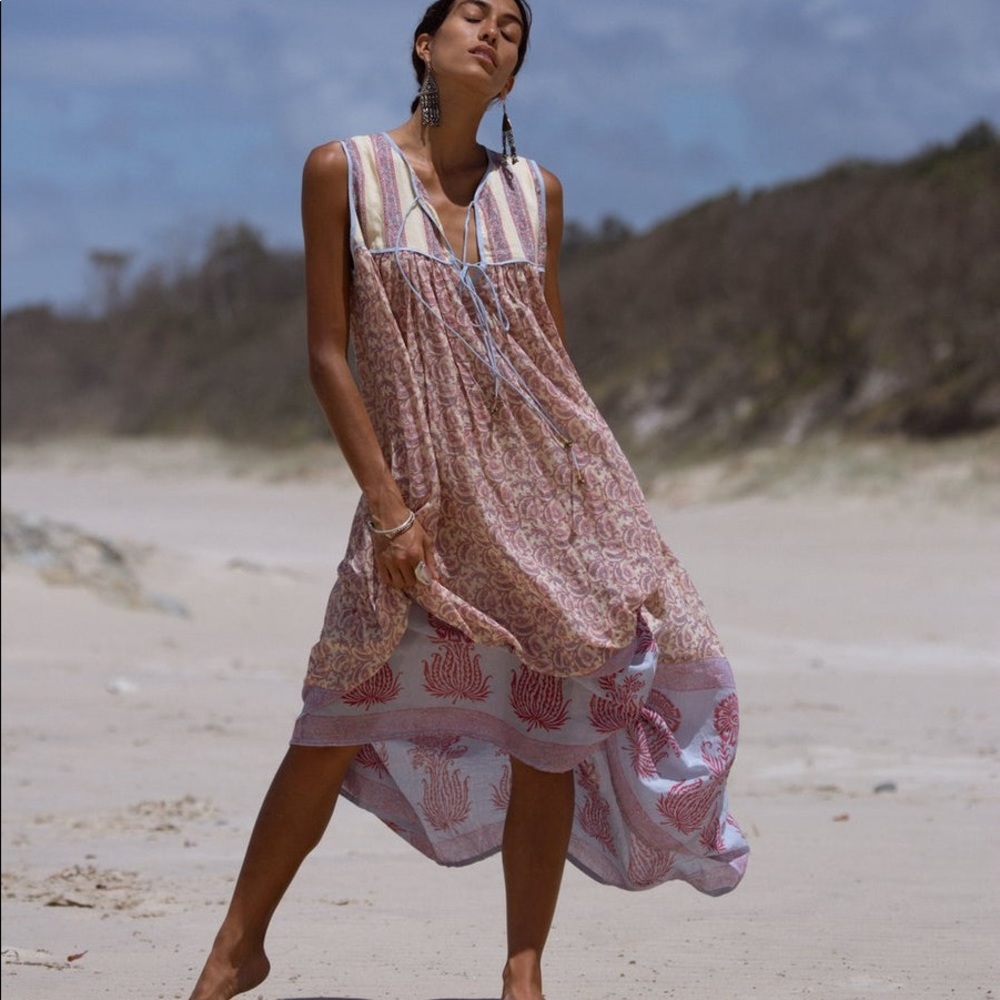 Daughters of India Aahna Bluebell Dress Blockprint Dress